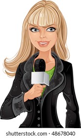 Reporter blond girl with microphone