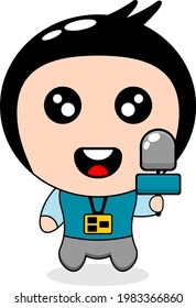 reporter boy mascot character cartoon design vector