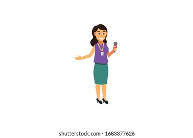 Reporter Bring A Mic Profession Vector Illustration