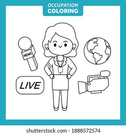 Reporter - Character vector illustration of job occupation coloring page