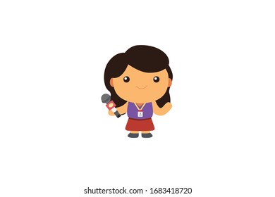 Reporter Girl Profession Vector Illustration