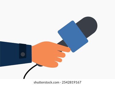 Reporter hand holding microphone for interview illustration
