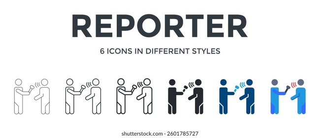 Reporter Icon In Different Style Vector Illustration. Designed In Thin Line, Regular Line, Bold Line, Glyph, Color Fill, And Flat Style Can Be Used For Web
