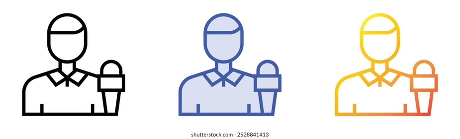 reporter icon. Linear, Blue Fill and Gradient Style Design Isolated On White Background