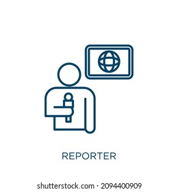 reporter icon. Thin linear reporter outline icon isolated on white background. Line vector reporter sign, symbol for web and mobile