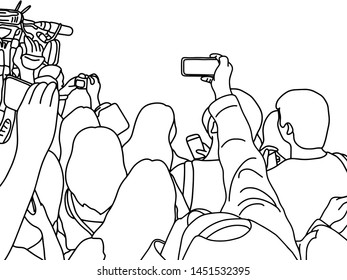 reporter interviw with mobile phone and copyspace vector illustration sketch doodle hand drawn with black lines isolated on white background