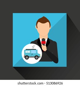 reporter man truck news design vector illustration eps 10