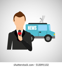 reporter man truck news design vector illustration eps 10