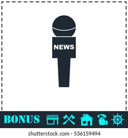 Reporter microphone icon flat. Simple vector symbol and bonus icon