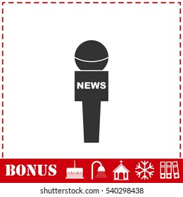 Reporter microphone icon flat. Simple vector symbol and bonus icon