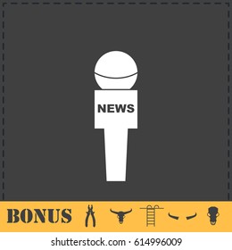 Reporter microphone icon flat. Simple vector symbol and bonus icon