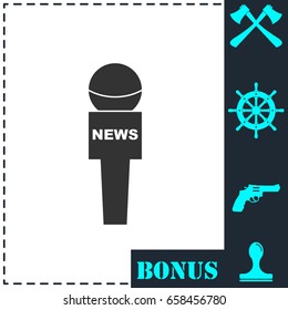 Reporter microphone icon flat. Simple vector symbol and bonus icon