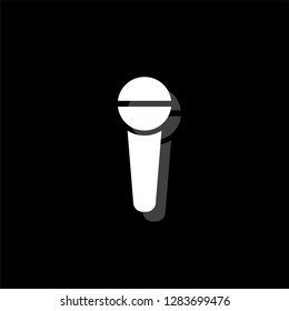 Reporter microphone. White flat simple icon with shadow