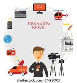 Reporter and News Icons Frame, Press, Journalism, Live, Mass Media, Broadcasting