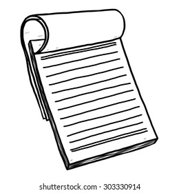 reporter notebook paper  / cartoon vector and illustration, black and white, hand drawn, sketch style, isolated on white background.