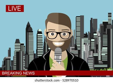 Reporter on a live on screen vector illustration