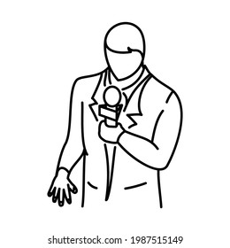 Reporter is Part of Broadcasting Activities Hand Drawn Vector Icon Set.