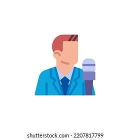 Reporter person flat icon, vector sign, Man with microphone colorful pictogram isolated on white. Symbol, logo illustration. Flat style design