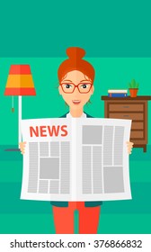 Reporter reading newspaper.
