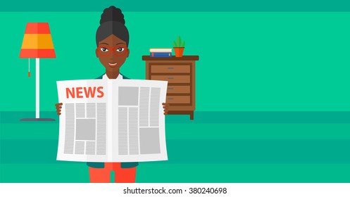 Reporter reading newspaper.