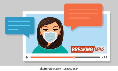 The reporter reports on the latest news. News anchor broadcasting the news with a reporter on screen Vector illustration.