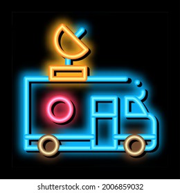 Reporter Truck neon light sign vector. Glowing bright icon Reporter Truck isometric sign. transparent symbol illustration