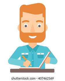 Reporter writing an article.