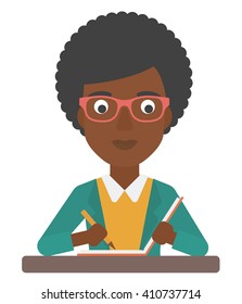 Reporter writing an article.