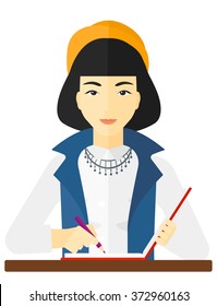 Reporter with writing-pad.