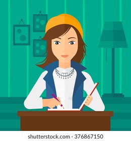Reporter with writing-pad.