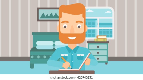Reporter with writing-pad.