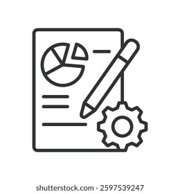 Reporting, icon in line design. Data analysis, Performance report, Business intelligence, Analytics, Financial reporting, Real-time reporting on white background vector. Reporting editable stroke icon