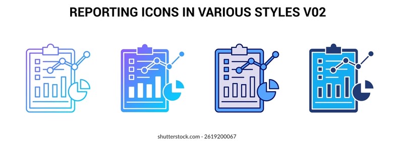 Reporting icon represented by Reporting symbol Blue, Gradient, Dualtone, Fill style.