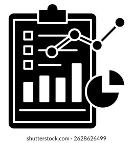 Ícone Geração de Relatórios representado pelo símbolo Geração de Relatórios no estilo Preenchido com Preto.
