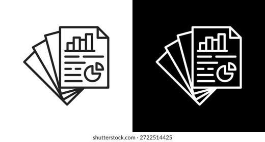 Reporting Icon Set. Clean Line Design With Light And Dark Versions For Versatile Use