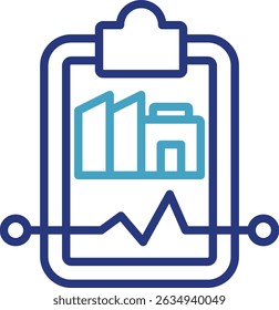 Reporting icons with representation of building industry and performance data, making them ideal for representing operational or business performance analysis and monitoring.