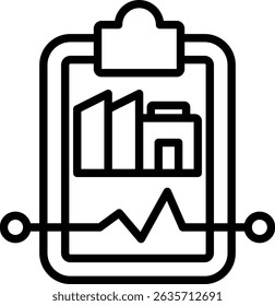 Reporting icons with representation of building industry and performance data, making them ideal for representing operational or business performance analysis and monitoring.