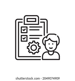 Reporting manager vector outline icon style illustration. EPS 10 file