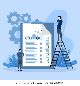 Reporting on industrial growth results, business investment analysis, collaboration between two entrepreneurs, productivity growth and quality improvement. Increase in company profits. flat vector