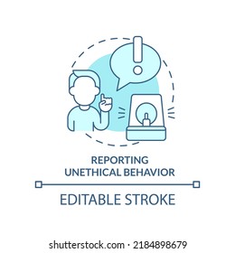 Reporting unethical behavior turquoise concept icon. Ethics in customer dealings abstract idea thin line illustration. Isolated outline drawing. Editable stroke. Arial, Myriad Pro-Bold fonts used