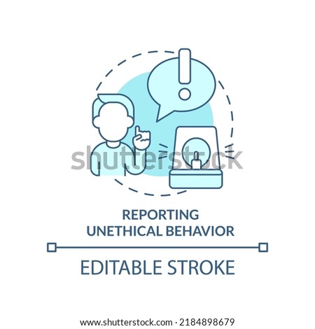 Reporting unethical behavior turquoise concept icon. Ethics in customer dealings abstract idea thin line illustration. Isolated outline drawing. Editable stroke. Arial, Myriad Pro-Bold fonts used