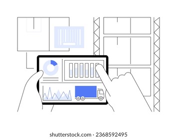 Reports and analytics abstract concept vector illustration. Smart warehouse worker making report using special analytics software on tablet, digital inventory technologies abstract metaphor.