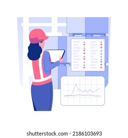 Reports and analytics isolated concept vector illustration. Warehouse manager making report about stock goods with tablet app, wholesale business, foreign trade industry vector concept.