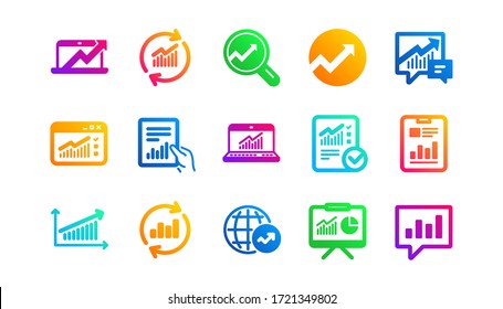 Reports, Charts and Graphs. Analytics icons. Data statistics classic icon set. Gradient patterns. Quality signs set. Vector