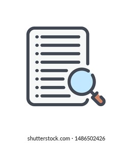 Reports and docs search color line icon. File and document with magnifier vector outline colorful sign.