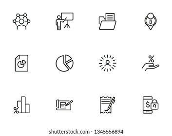 Reports line icon set. Presentation, diagram, bar chart. Analysis concept. Can be used for topics like analytics, marketing, business