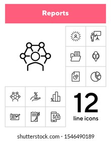 Reports line icon set. Presentation, diagram, bar chart. Analysis concept. Can be used for topics like analytics, marketing, business