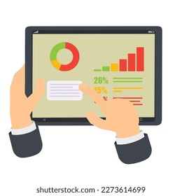 Reports on a tablet. Infographic of indicators and results, vector illustration