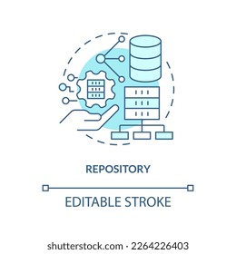 Repository turquoise concept icon. Database of code changes. Source control strategy abstract idea thin line illustration. Isolated outline drawing. Editable stroke. Arial, Myriad Pro-Bold fonts used