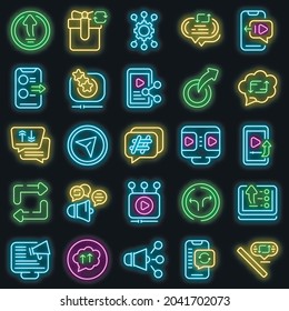 Volver a publicar iconos configurados. Conjunto de contornos de los iconos del vector de reposición color de neón en negro